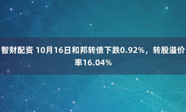 智财配资 10月16日和邦转债下跌0.92%，转股溢价率16.04%